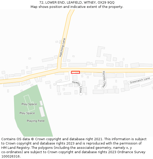 72, LOWER END, LEAFIELD, WITNEY, OX29 9QQ: Location map and indicative extent of plot