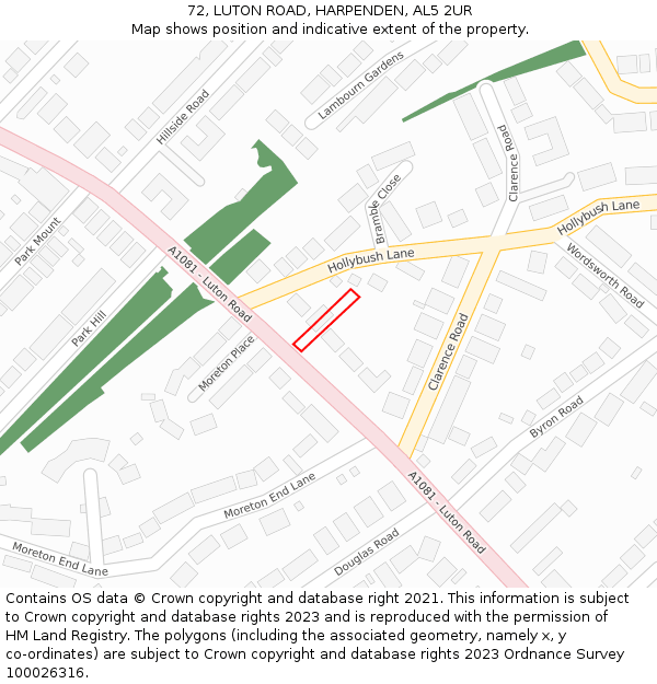 72, LUTON ROAD, HARPENDEN, AL5 2UR: Location map and indicative extent of plot
