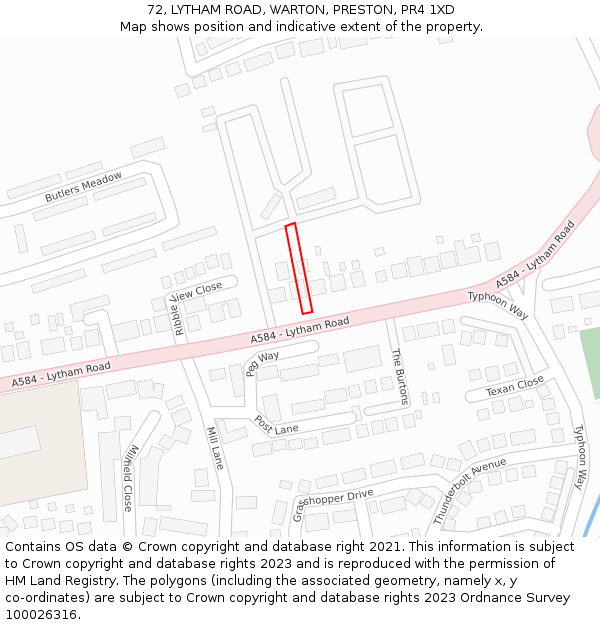 72, LYTHAM ROAD, WARTON, PRESTON, PR4 1XD: Location map and indicative extent of plot