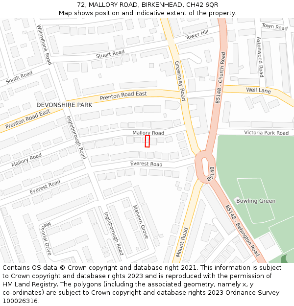 72, MALLORY ROAD, BIRKENHEAD, CH42 6QR: Location map and indicative extent of plot