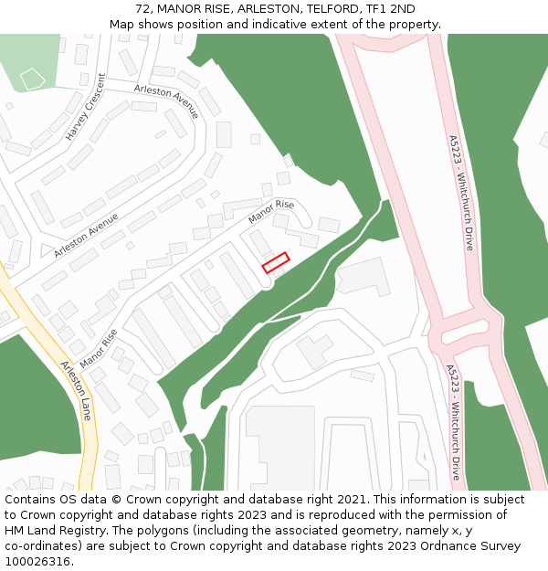 72, MANOR RISE, ARLESTON, TELFORD, TF1 2ND: Location map and indicative extent of plot