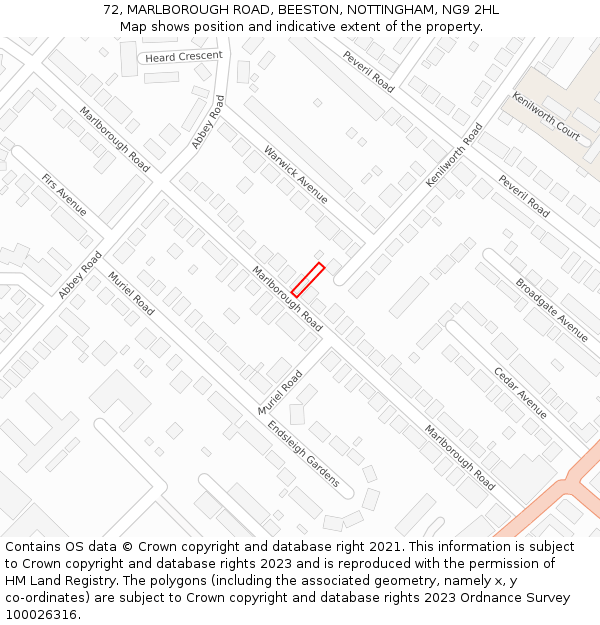 72, MARLBOROUGH ROAD, BEESTON, NOTTINGHAM, NG9 2HL: Location map and indicative extent of plot
