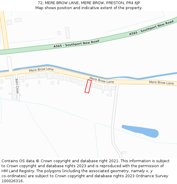 72, MERE BROW LANE, MERE BROW, PRESTON, PR4 6JP: Location map and indicative extent of plot