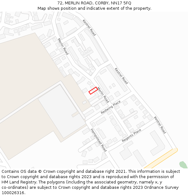 72, MERLIN ROAD, CORBY, NN17 5FQ: Location map and indicative extent of plot
