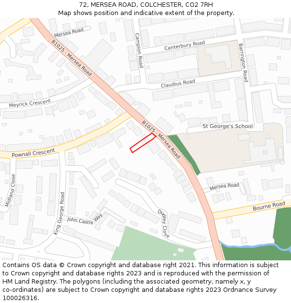 72, MERSEA ROAD, COLCHESTER, CO2 7RH: Location map and indicative extent of plot