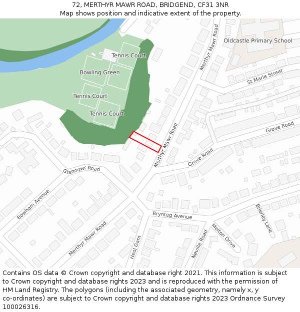 72, MERTHYR MAWR ROAD, BRIDGEND, CF31 3NR: Location map and indicative extent of plot