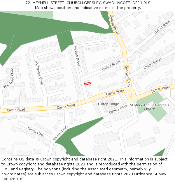 72, MEYNELL STREET, CHURCH GRESLEY, SWADLINCOTE, DE11 9LS: Location map and indicative extent of plot