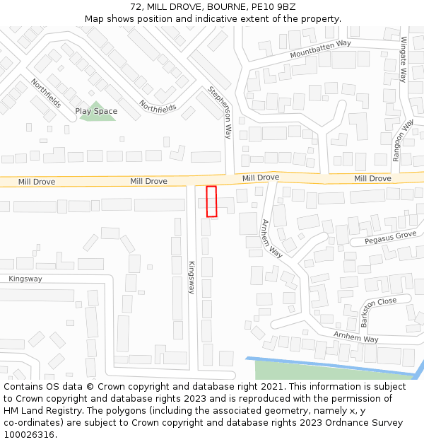72, MILL DROVE, BOURNE, PE10 9BZ: Location map and indicative extent of plot