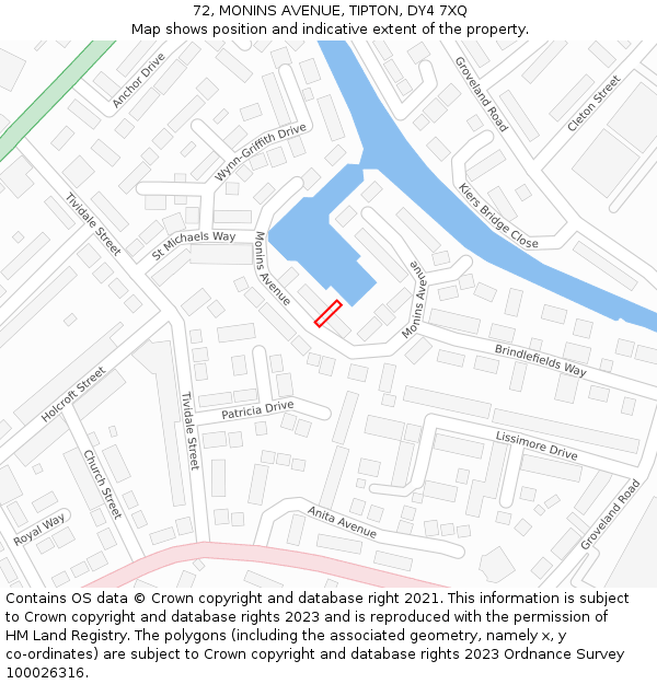 72, MONINS AVENUE, TIPTON, DY4 7XQ: Location map and indicative extent of plot