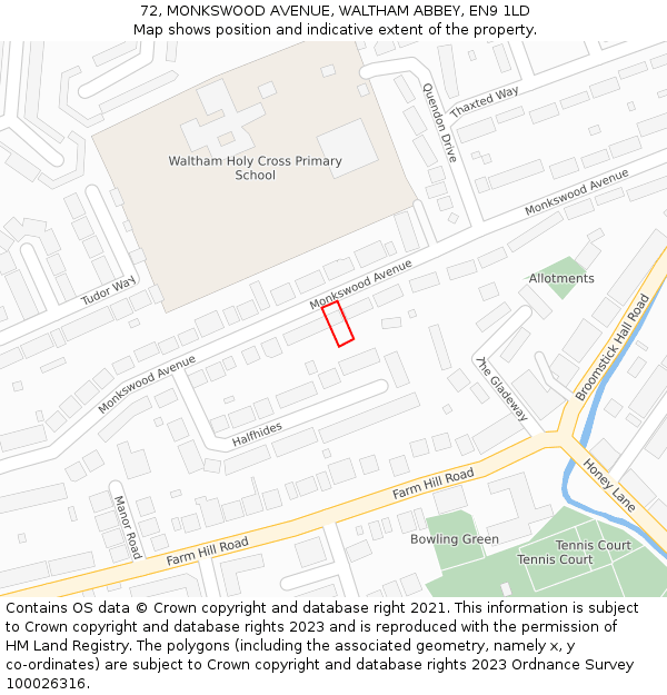 72, MONKSWOOD AVENUE, WALTHAM ABBEY, EN9 1LD: Location map and indicative extent of plot