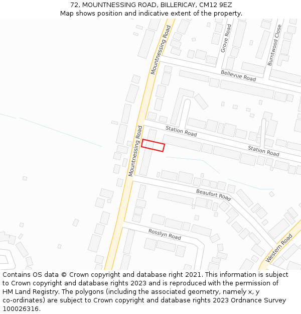 72, MOUNTNESSING ROAD, BILLERICAY, CM12 9EZ: Location map and indicative extent of plot