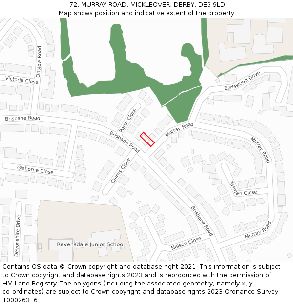 72, MURRAY ROAD, MICKLEOVER, DERBY, DE3 9LD: Location map and indicative extent of plot