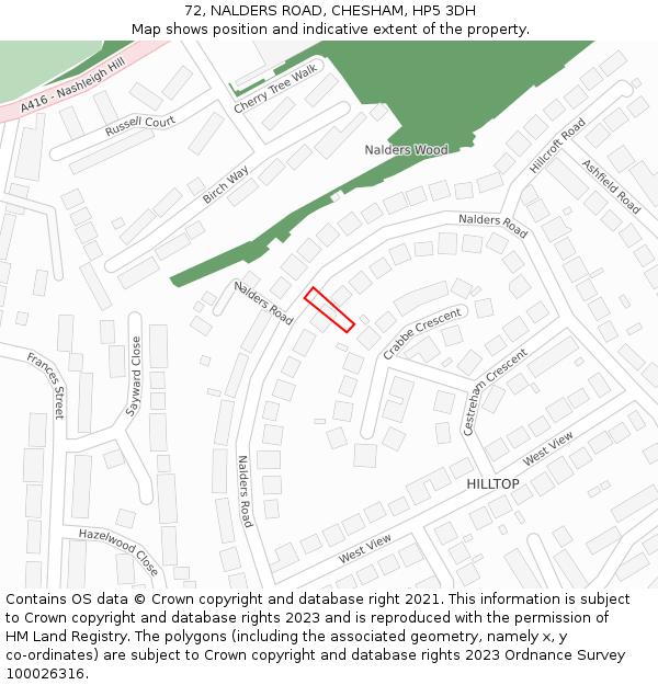 72, NALDERS ROAD, CHESHAM, HP5 3DH: Location map and indicative extent of plot