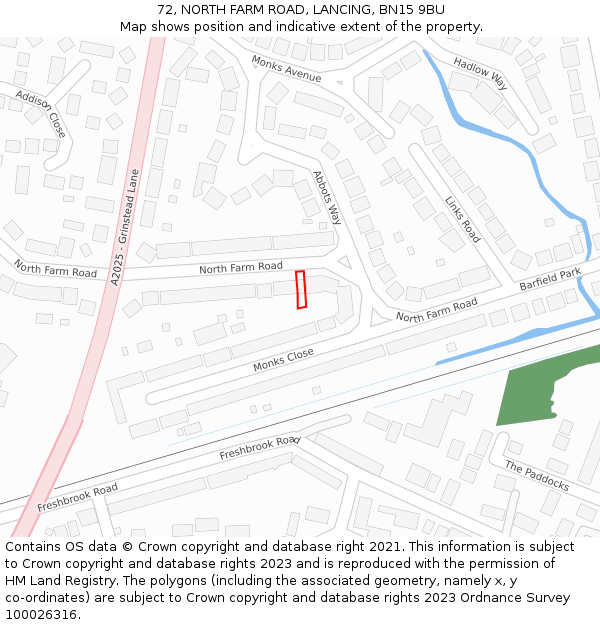 72, NORTH FARM ROAD, LANCING, BN15 9BU: Location map and indicative extent of plot