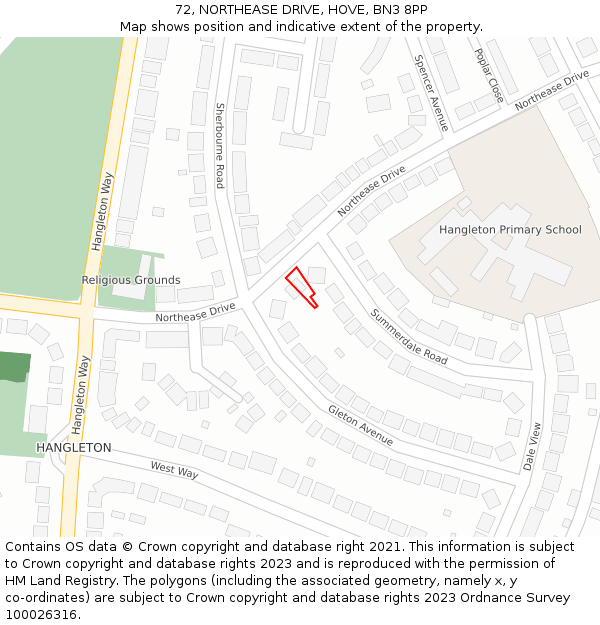 72, NORTHEASE DRIVE, HOVE, BN3 8PP: Location map and indicative extent of plot
