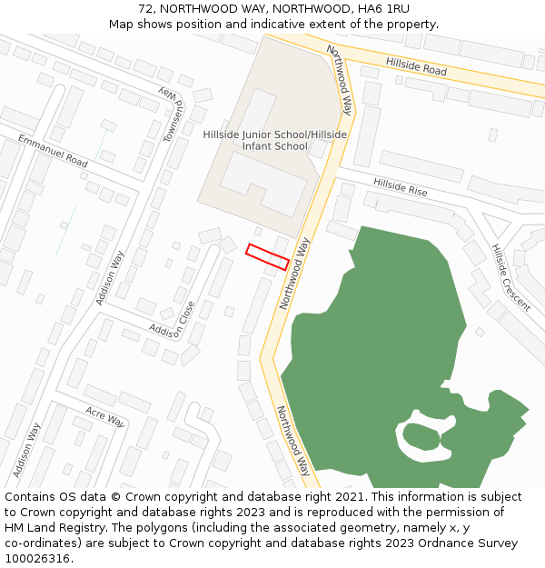 72, NORTHWOOD WAY, NORTHWOOD, HA6 1RU: Location map and indicative extent of plot