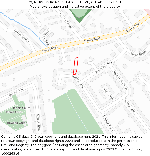 72, NURSERY ROAD, CHEADLE HULME, CHEADLE, SK8 6HL: Location map and indicative extent of plot