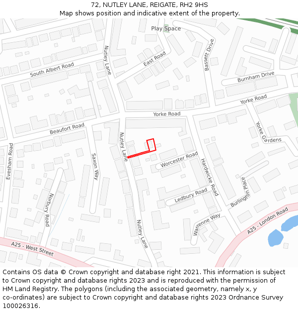 72, NUTLEY LANE, REIGATE, RH2 9HS: Location map and indicative extent of plot