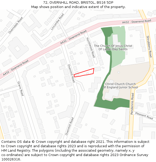 72, OVERNHILL ROAD, BRISTOL, BS16 5DP: Location map and indicative extent of plot