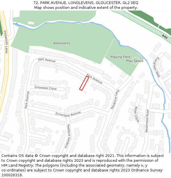 72, PARK AVENUE, LONGLEVENS, GLOUCESTER, GL2 0EQ: Location map and indicative extent of plot