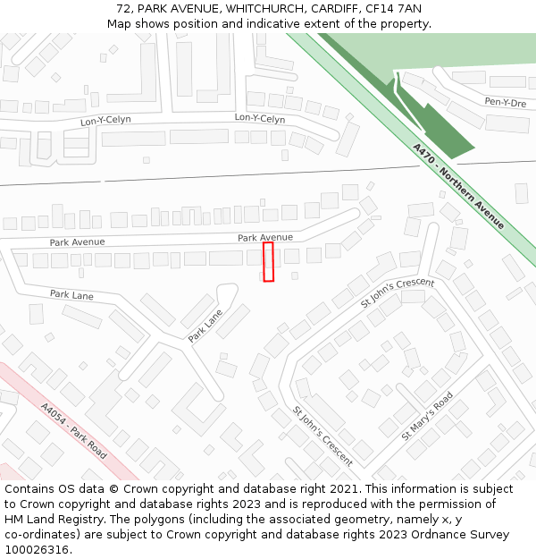 72, PARK AVENUE, WHITCHURCH, CARDIFF, CF14 7AN: Location map and indicative extent of plot