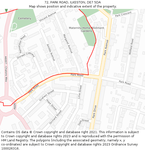 72, PARK ROAD, ILKESTON, DE7 5DA: Location map and indicative extent of plot