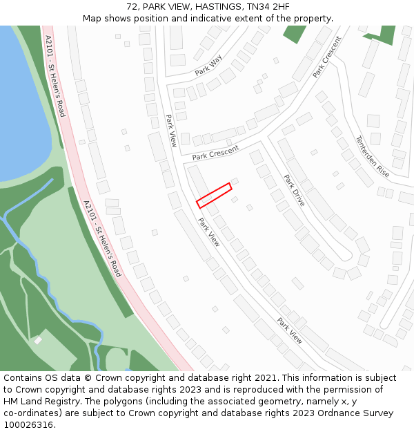 72, PARK VIEW, HASTINGS, TN34 2HF: Location map and indicative extent of plot