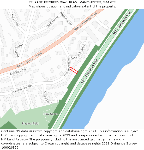 72, PASTUREGREEN WAY, IRLAM, MANCHESTER, M44 6TE: Location map and indicative extent of plot