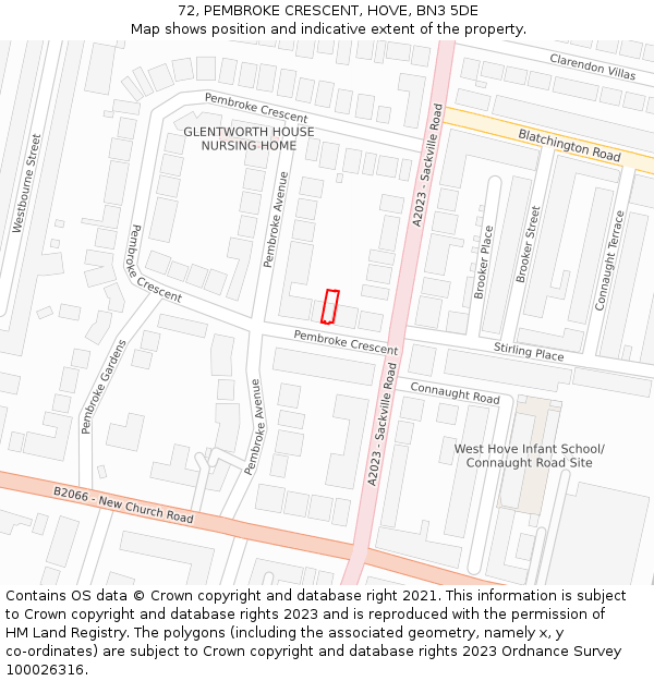 72, PEMBROKE CRESCENT, HOVE, BN3 5DE: Location map and indicative extent of plot