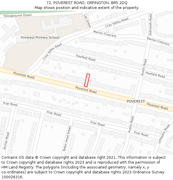 72, POVEREST ROAD, ORPINGTON, BR5 2DQ: Location map and indicative extent of plot