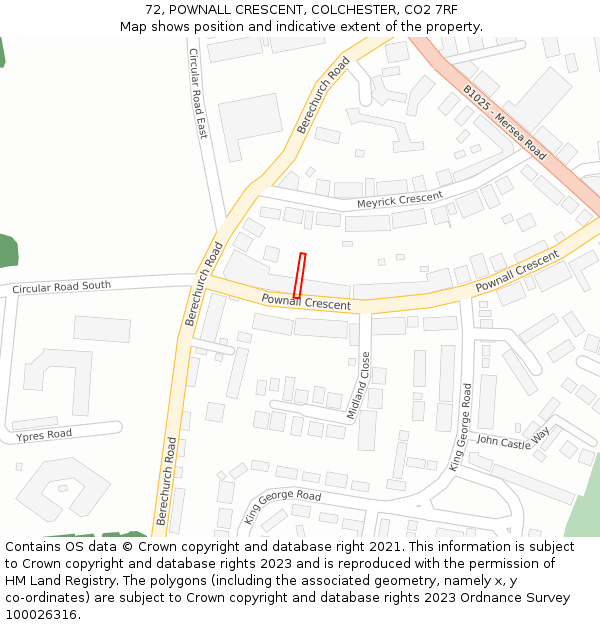 72, POWNALL CRESCENT, COLCHESTER, CO2 7RF: Location map and indicative extent of plot