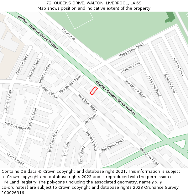 72, QUEENS DRIVE, WALTON, LIVERPOOL, L4 6SJ: Location map and indicative extent of plot
