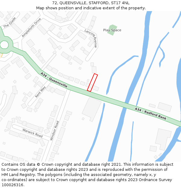 72, QUEENSVILLE, STAFFORD, ST17 4NL: Location map and indicative extent of plot