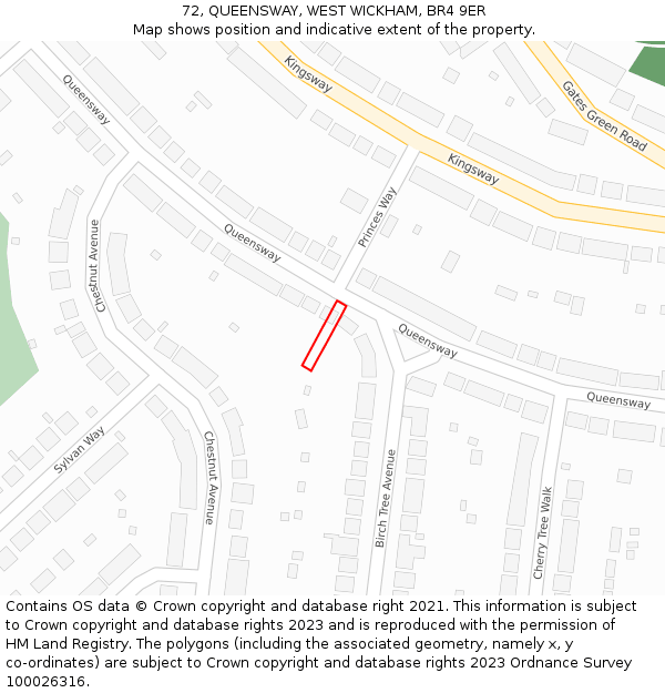 72, QUEENSWAY, WEST WICKHAM, BR4 9ER: Location map and indicative extent of plot