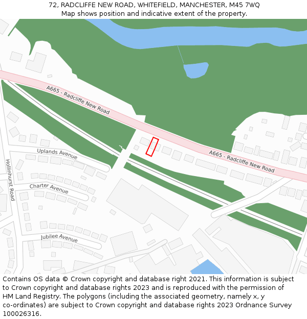 72, RADCLIFFE NEW ROAD, WHITEFIELD, MANCHESTER, M45 7WQ: Location map and indicative extent of plot