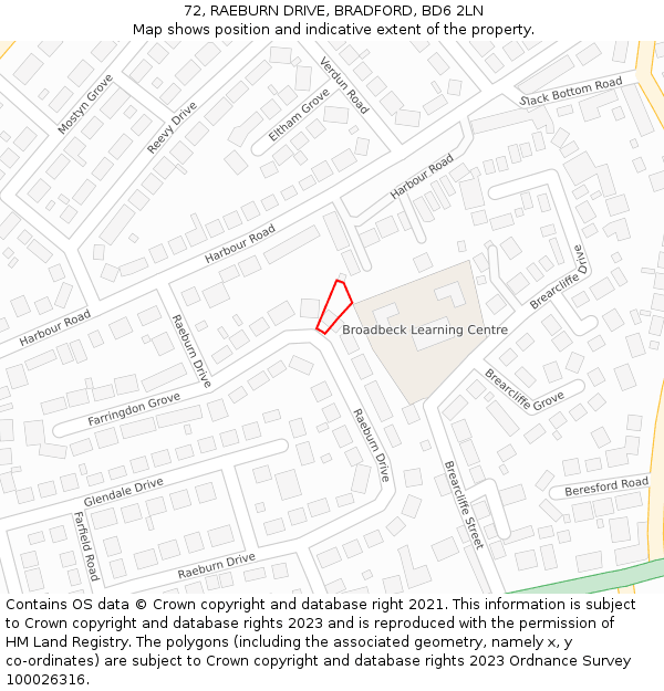 72, RAEBURN DRIVE, BRADFORD, BD6 2LN: Location map and indicative extent of plot