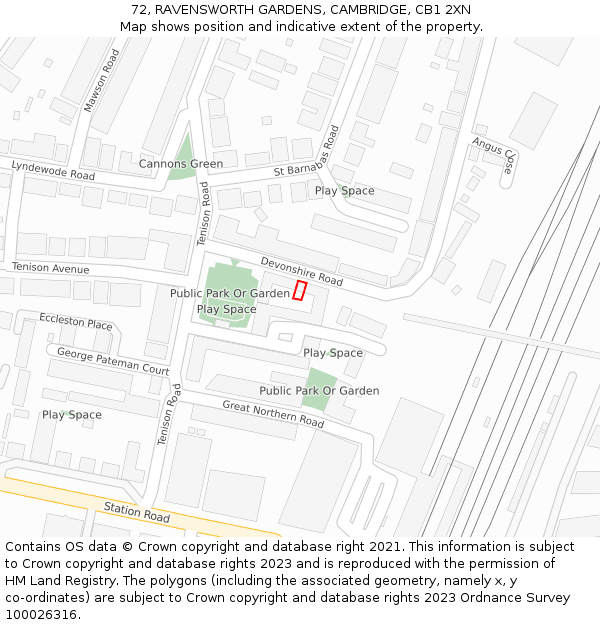 72, RAVENSWORTH GARDENS, CAMBRIDGE, CB1 2XN: Location map and indicative extent of plot