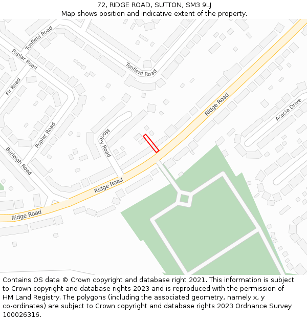 72, RIDGE ROAD, SUTTON, SM3 9LJ: Location map and indicative extent of plot