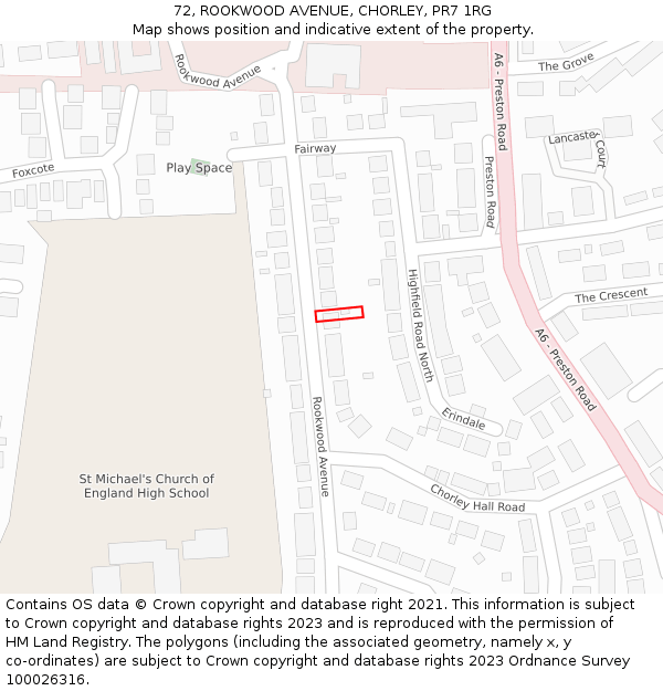 72, ROOKWOOD AVENUE, CHORLEY, PR7 1RG: Location map and indicative extent of plot