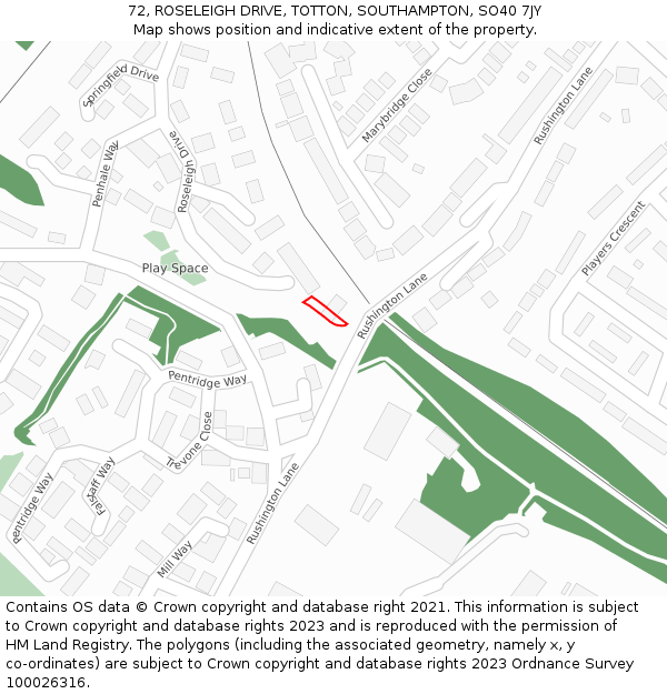 72, ROSELEIGH DRIVE, TOTTON, SOUTHAMPTON, SO40 7JY: Location map and indicative extent of plot