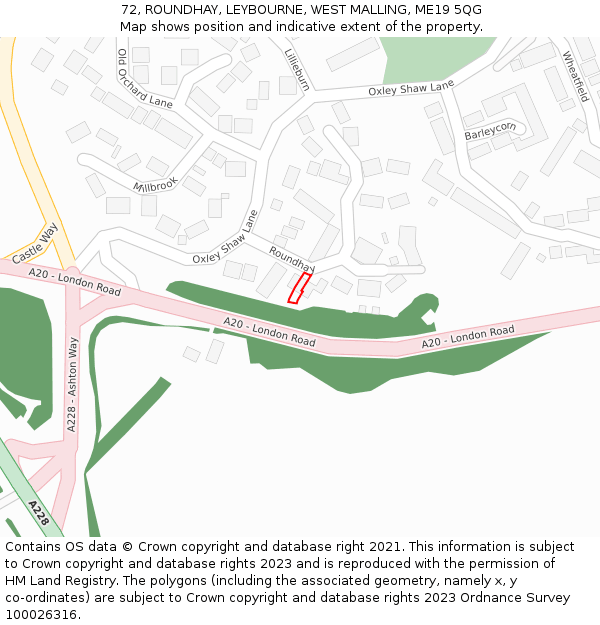 72, ROUNDHAY, LEYBOURNE, WEST MALLING, ME19 5QG: Location map and indicative extent of plot