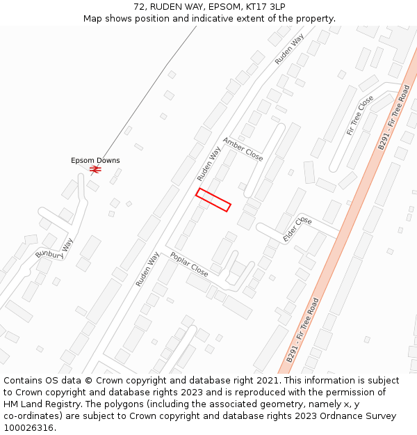 72, RUDEN WAY, EPSOM, KT17 3LP: Location map and indicative extent of plot