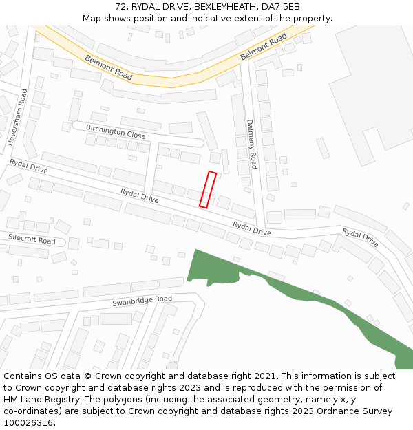 72, RYDAL DRIVE, BEXLEYHEATH, DA7 5EB: Location map and indicative extent of plot