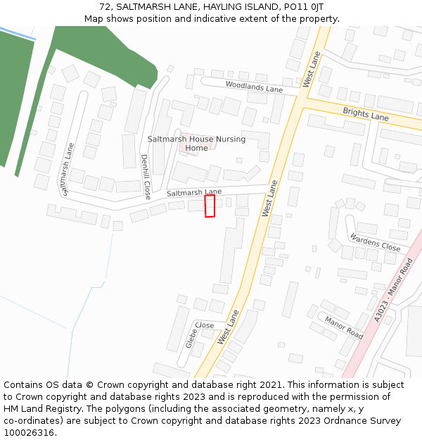 72, SALTMARSH LANE, HAYLING ISLAND, PO11 0JT: Location map and indicative extent of plot