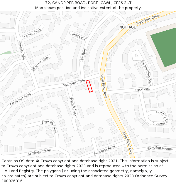 72, SANDPIPER ROAD, PORTHCAWL, CF36 3UT: Location map and indicative extent of plot