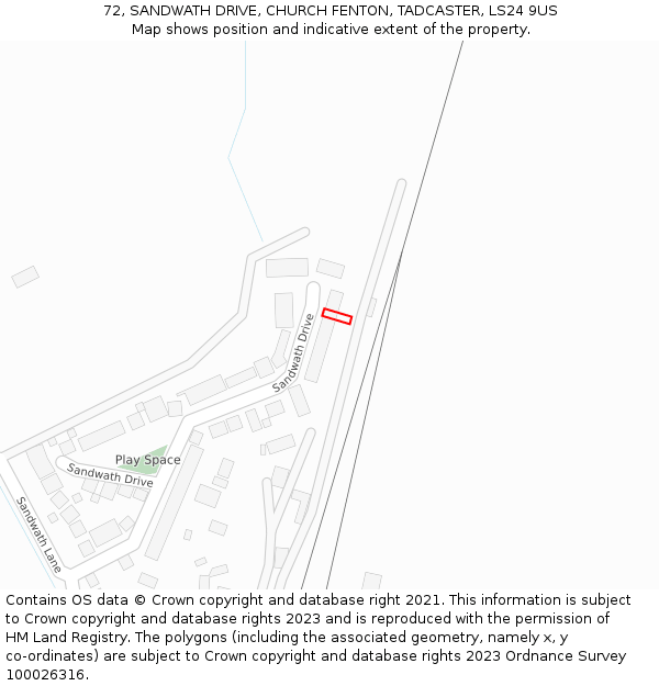 72, SANDWATH DRIVE, CHURCH FENTON, TADCASTER, LS24 9US: Location map and indicative extent of plot