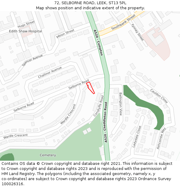 72, SELBORNE ROAD, LEEK, ST13 5PL: Location map and indicative extent of plot