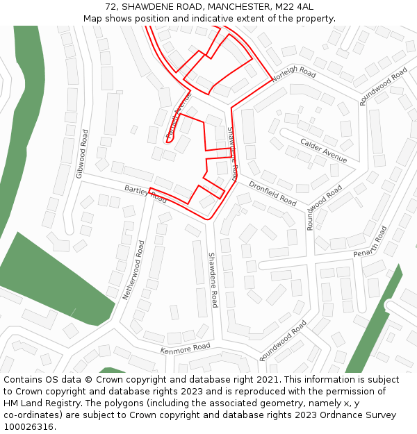 72, SHAWDENE ROAD, MANCHESTER, M22 4AL: Location map and indicative extent of plot