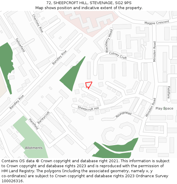 72, SHEEPCROFT HILL, STEVENAGE, SG2 9PS: Location map and indicative extent of plot