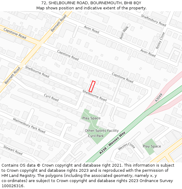 72, SHELBOURNE ROAD, BOURNEMOUTH, BH8 8QY: Location map and indicative extent of plot